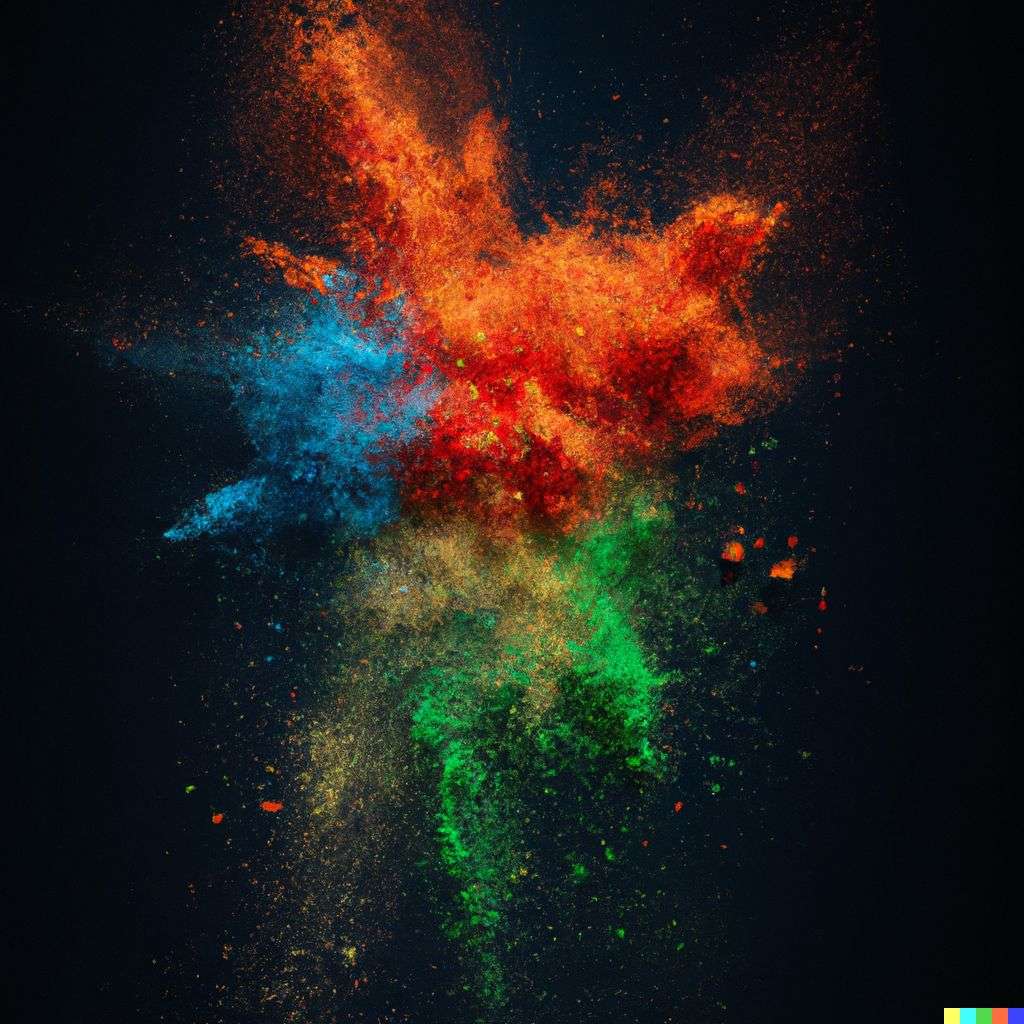 a representation of anxiety, made from a burst of colored powder, digital art